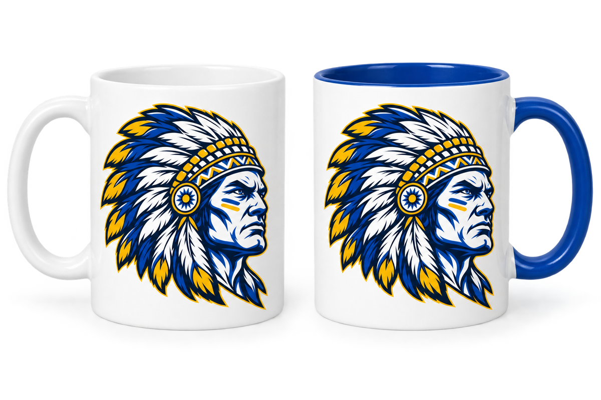 Massapequa Chiefs Intensity Chief 11 oz Mug — White with Royal Blue Handle