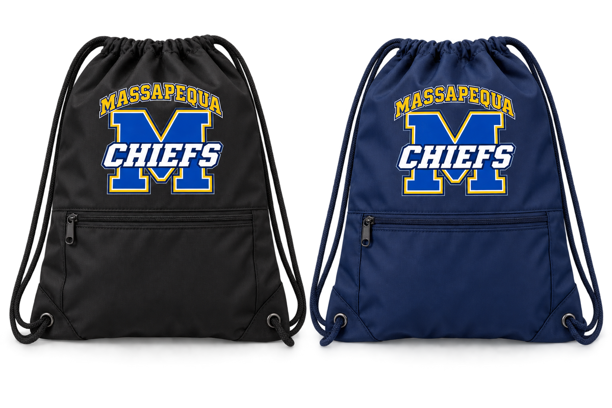 Massapequa Chiefs Varsity M Zipper Drawstring Bag — Black, Navy