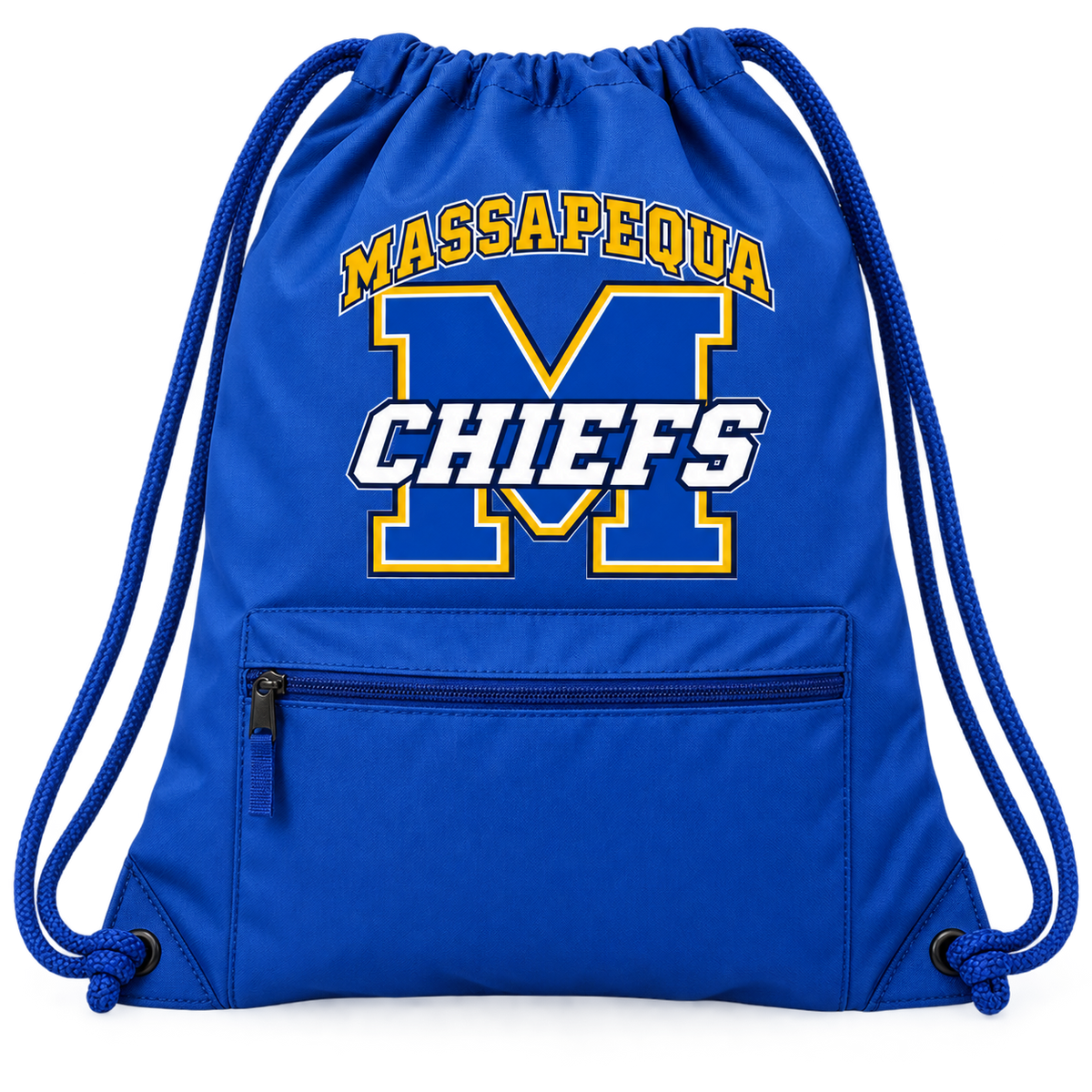 Massapequa Chiefs Varsity M Zipper Drawstring Bag — Royal Blue