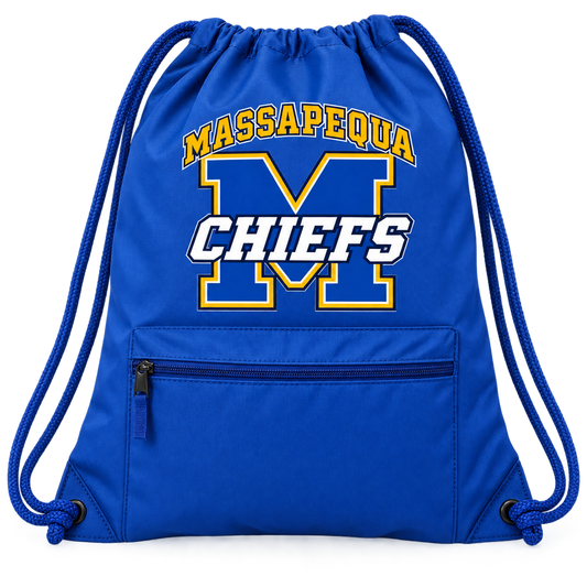 Massapequa Chiefs Varsity M Zipper Drawstring Bag — Royal Blue