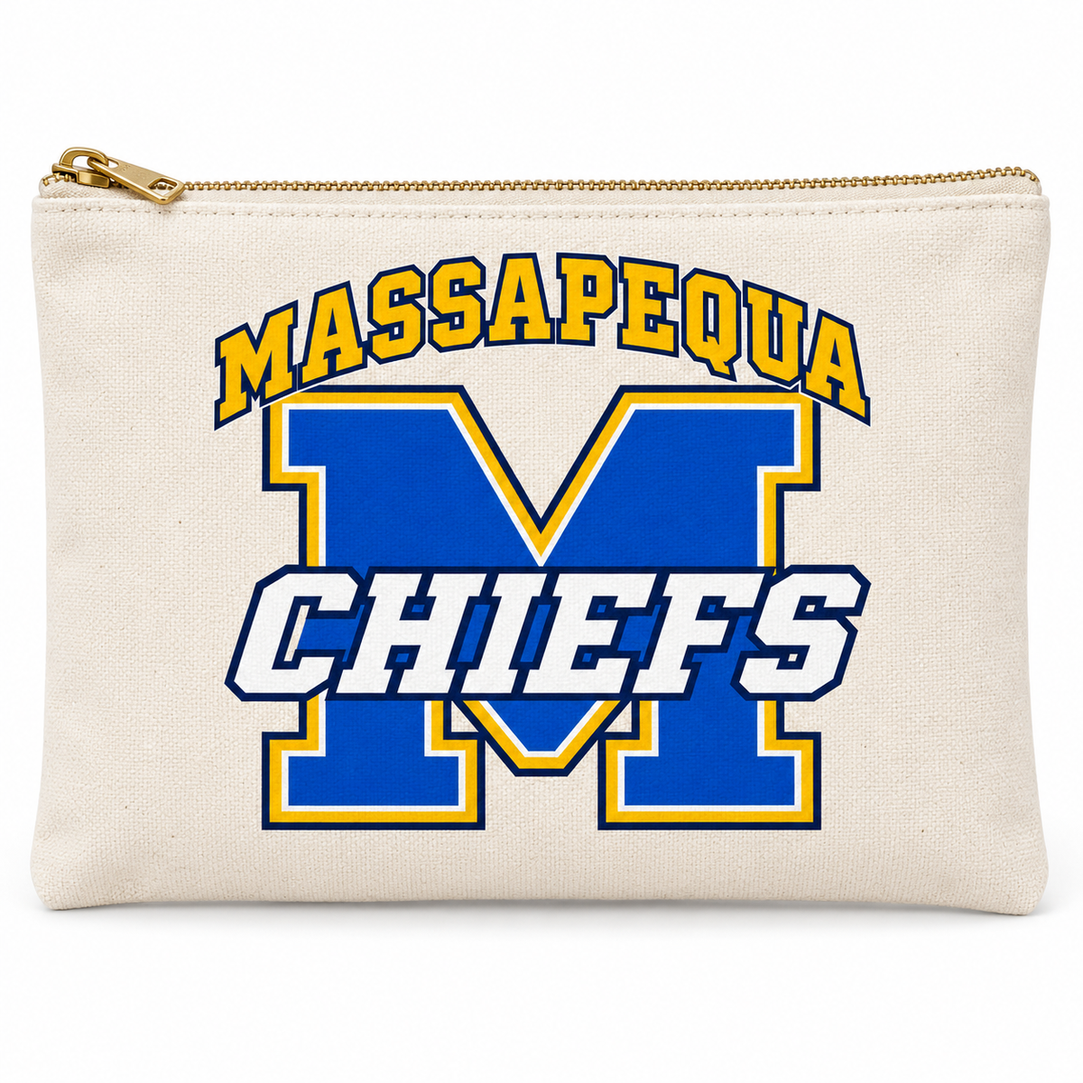 Massapequa Chiefs Varsity M Zipper Pouch — Natural
