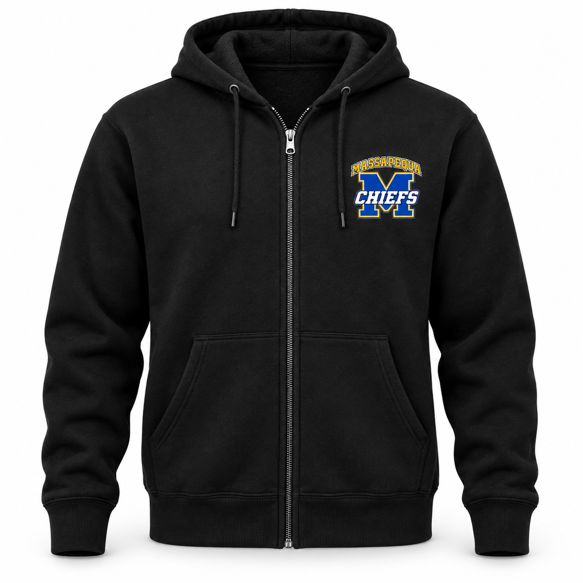 Massapequa Chiefs Varsity M Zip-Up Hoodie — Black