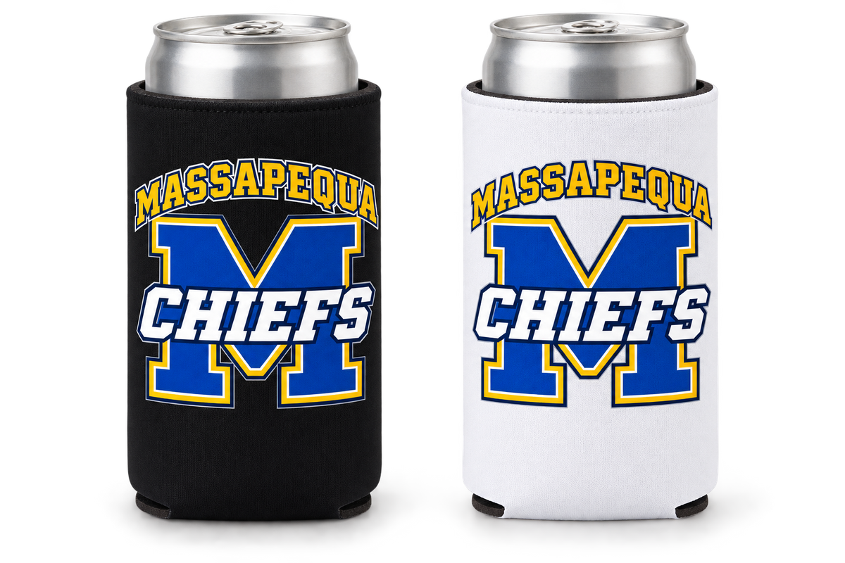 Massapequa Chiefs Varsity M Slim Can Cooler — Black, White