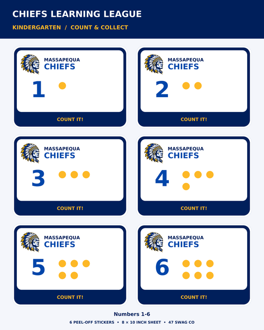 Massapequa Chiefs Kindergarten Counting Sticker Sheet — Blue & Gold