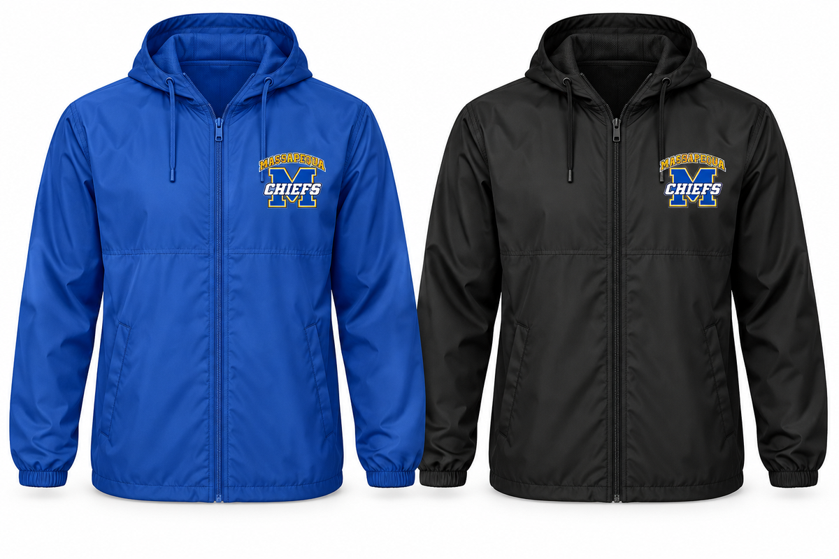 Massapequa Chiefs Varsity M Windbreaker — Royal Blue, Black