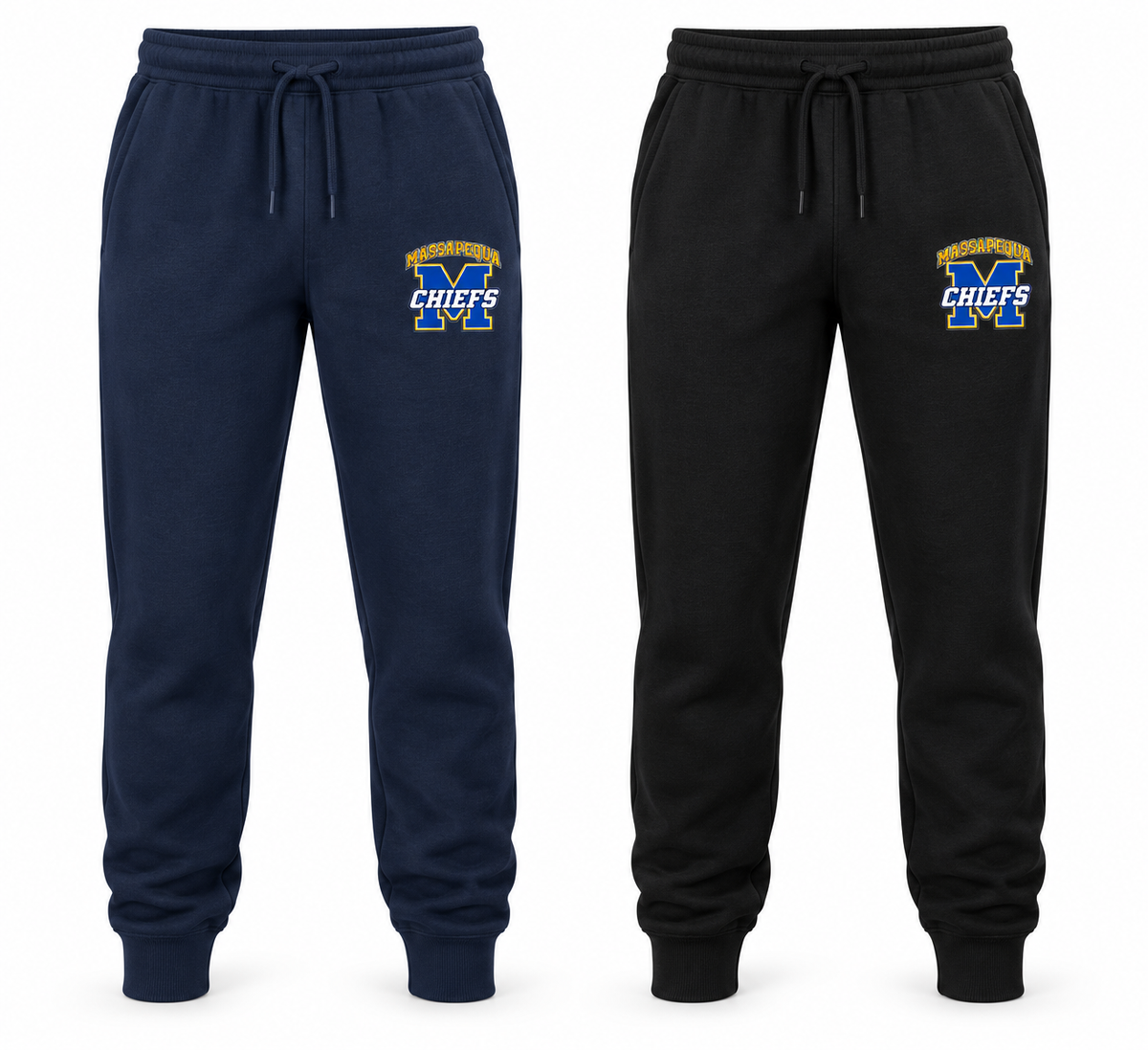 Massapequa Chiefs Varsity M Fleece Joggers — Navy, Black