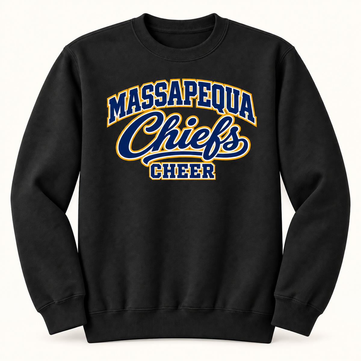 Black Massapequa Chiefs Cheer classic varsity script adult crewneck