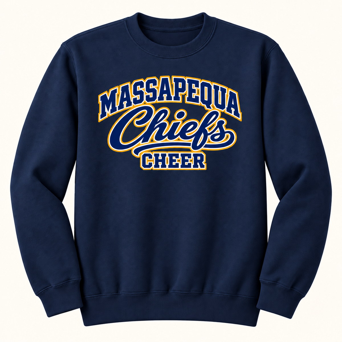 Navy Massapequa Chiefs Cheer classic varsity script adult crewneck