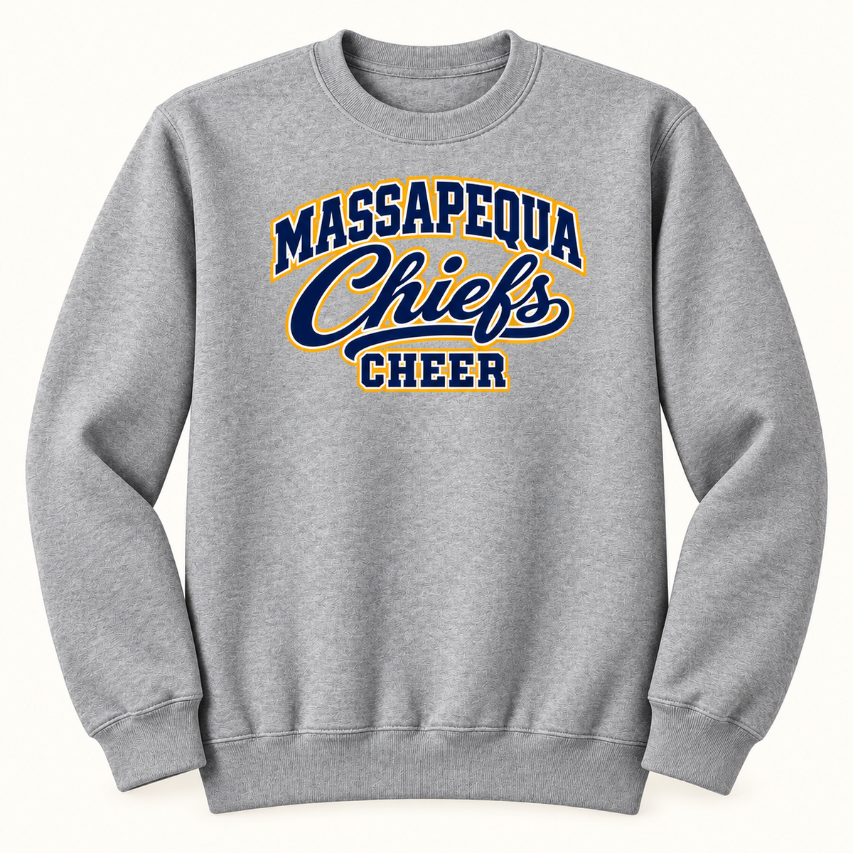 Sport Grey Massapequa Chiefs Cheer classic varsity script adult crewneck