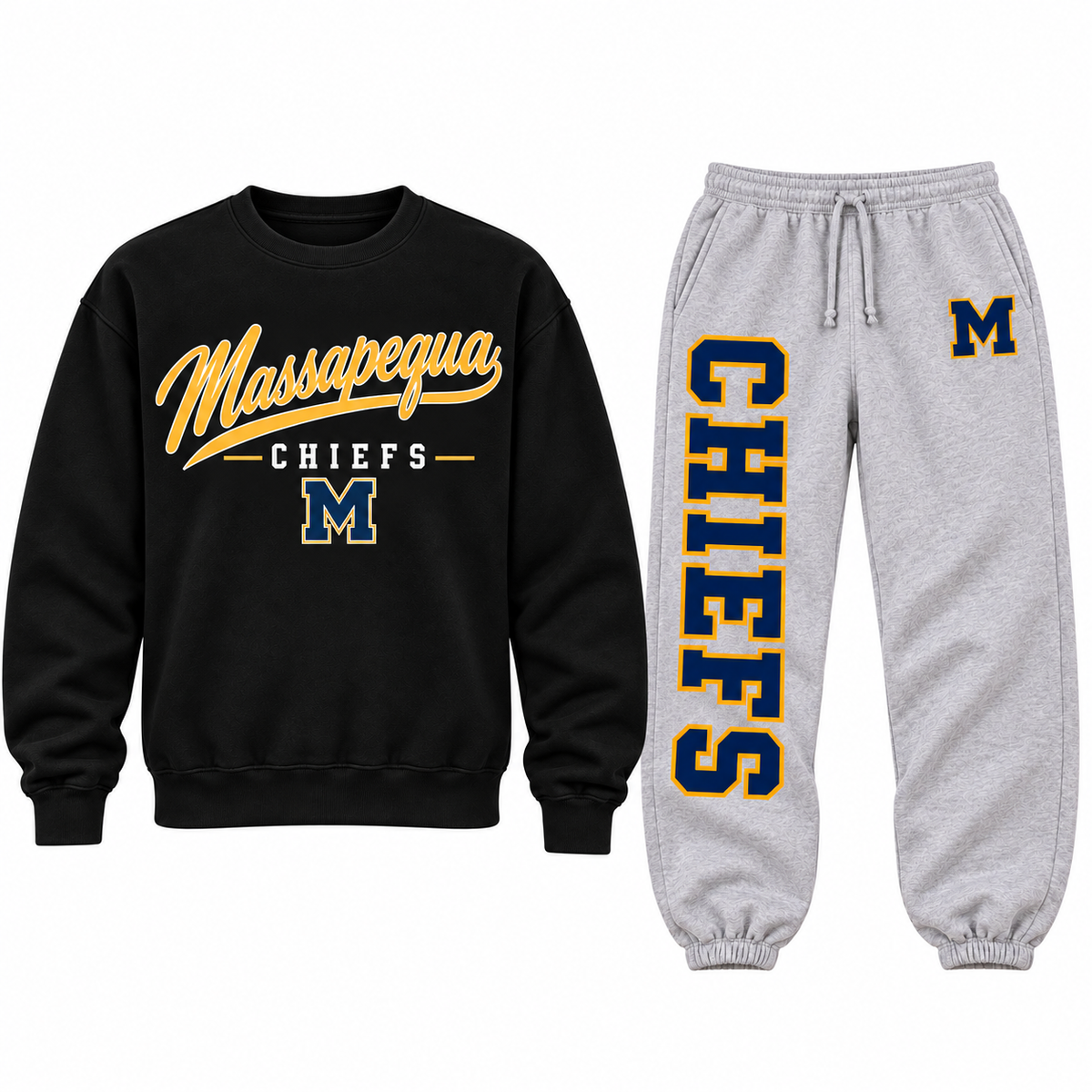 Massapequa Chiefs Heritage Crewneck and Baggy Sweatpants Set — sweatshirt and pants together