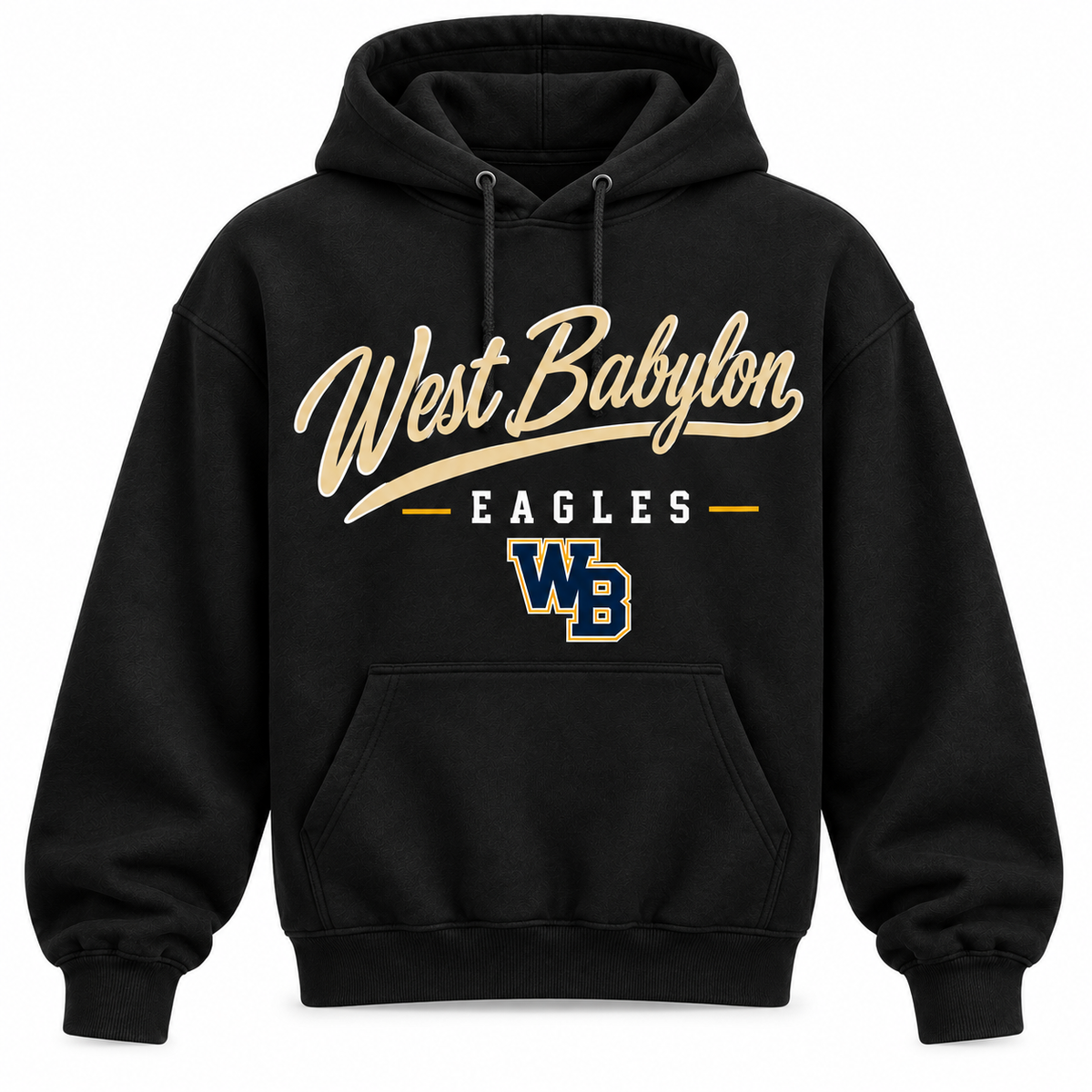 West Babylon Eagles Men's Heritage Script Hoodie - Black front