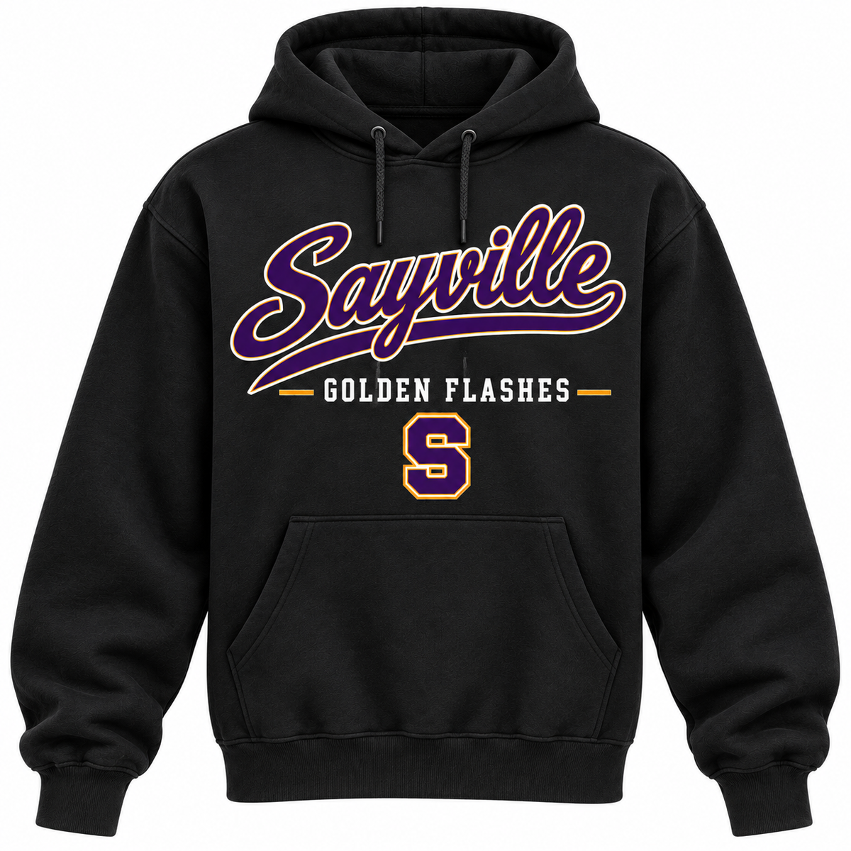 Sayville Golden Flashes Men's Heritage Script Hoodie - Black front