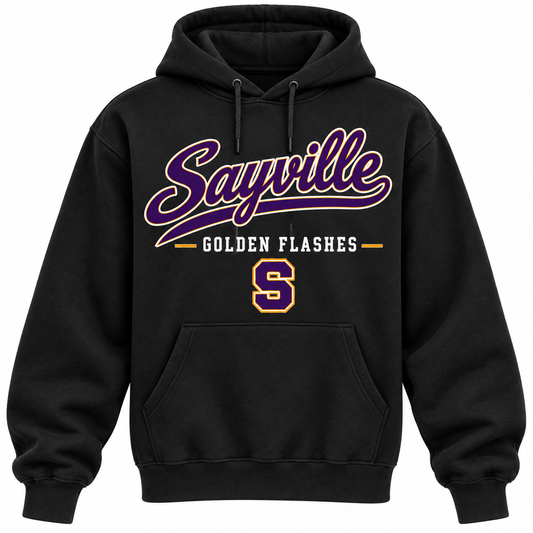Sayville Golden Flashes Men's Heritage Script Hoodie - Black front