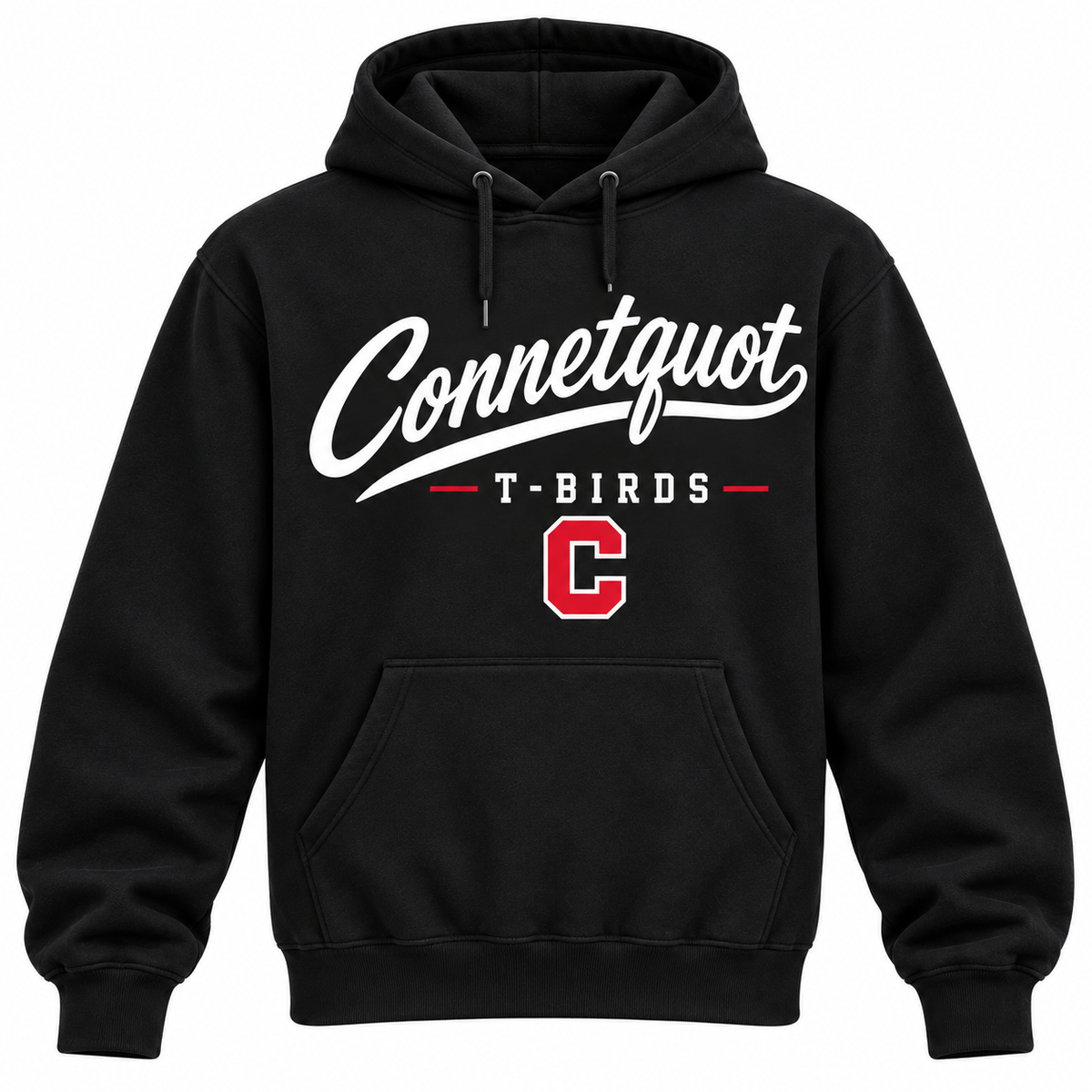 Connetquot T-Birds Men's Heritage Script Hoodie - Black front