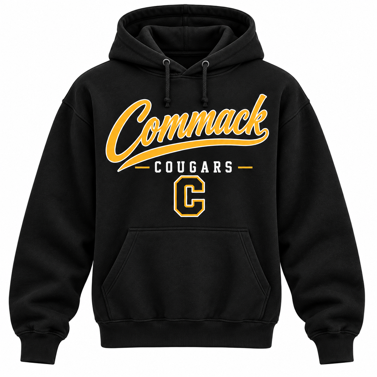 Commack Cougars Men's Heritage Script Hoodie - Black front