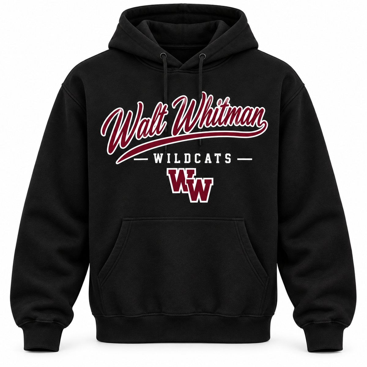 Walt Whitman Wildcats Men's Heritage Script Hoodie - Black front