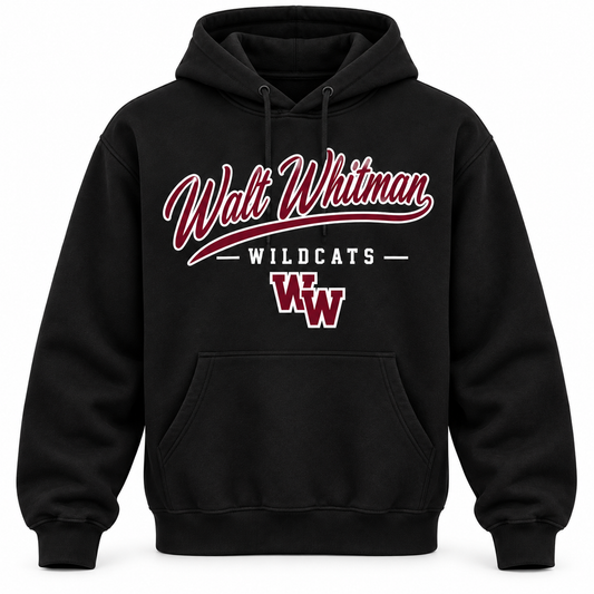 Walt Whitman Wildcats Men's Heritage Script Hoodie - Black front