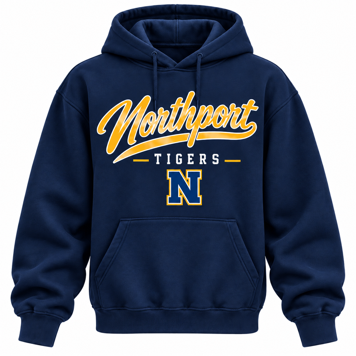 Northport Tigers Men's Heritage Script Hoodie - Navy front