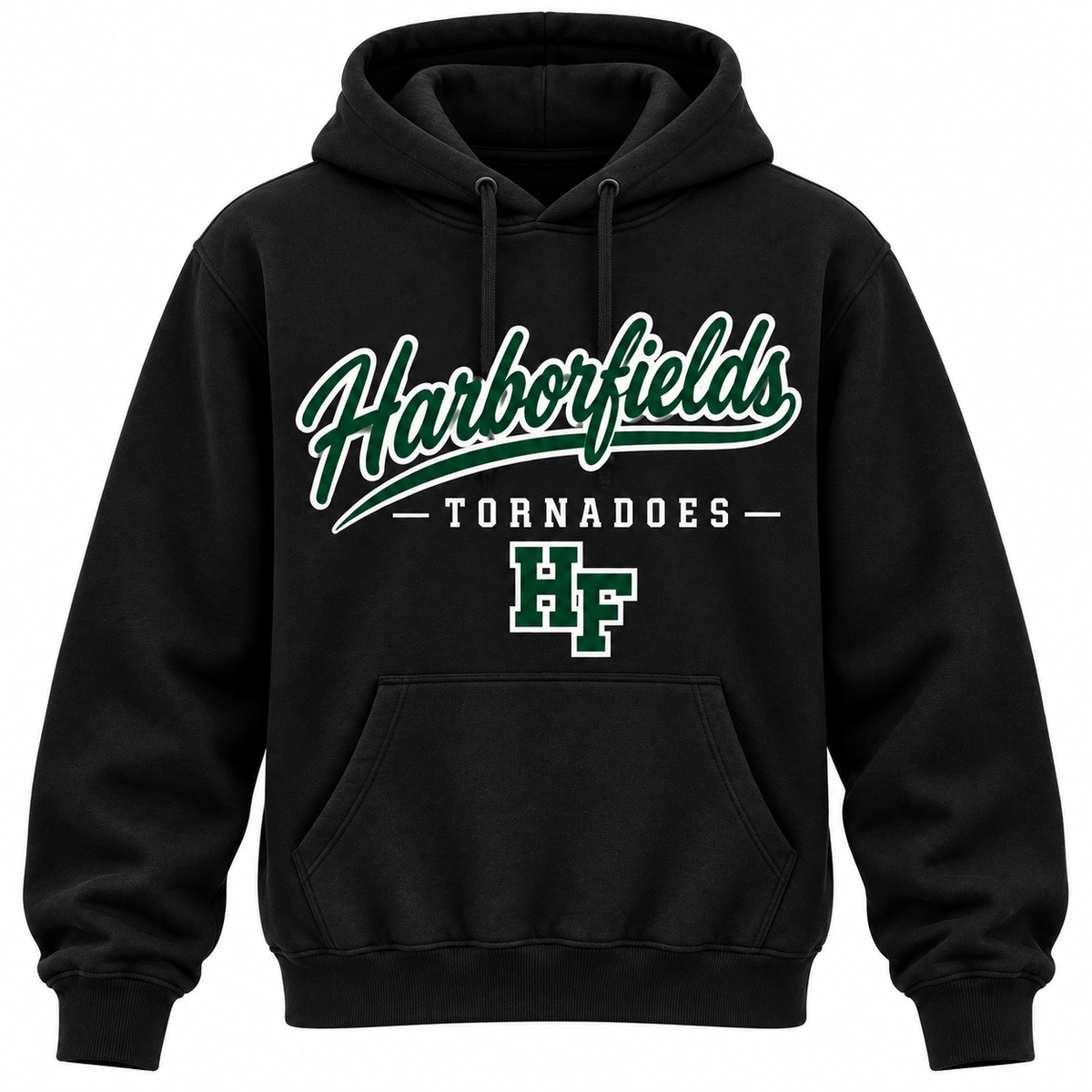 Harborfields Tornadoes Men's Heritage Script Hoodie - Black front