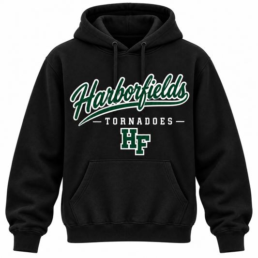 Harborfields Tornadoes Men's Heritage Script Hoodie - Black front