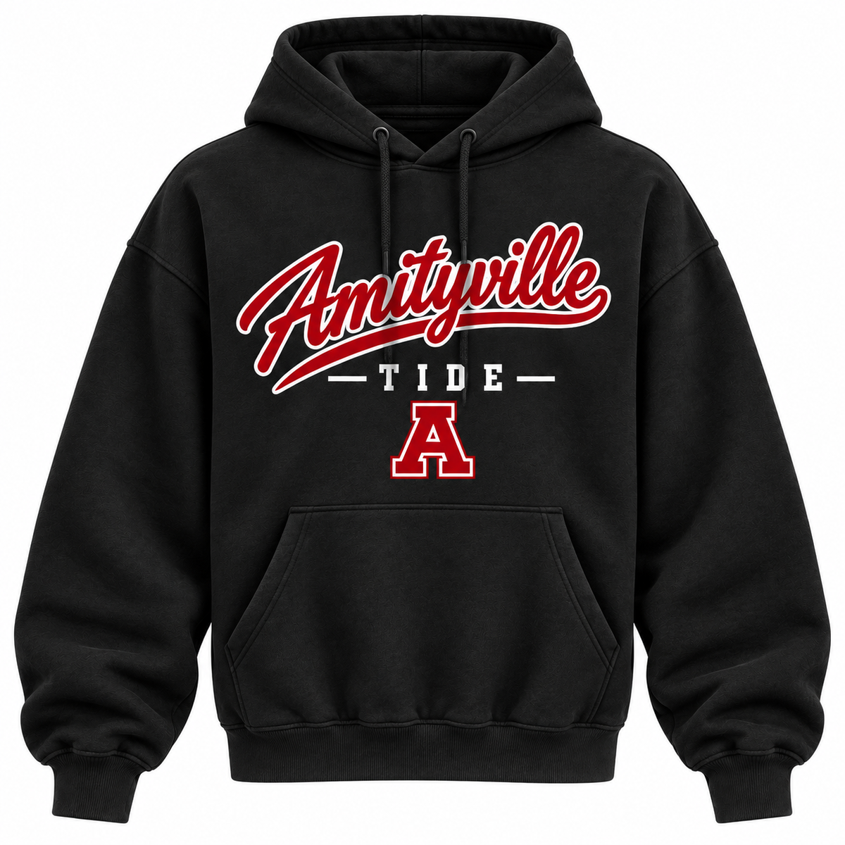 Amityville Tide Men's Heritage Script Hoodie - Black front