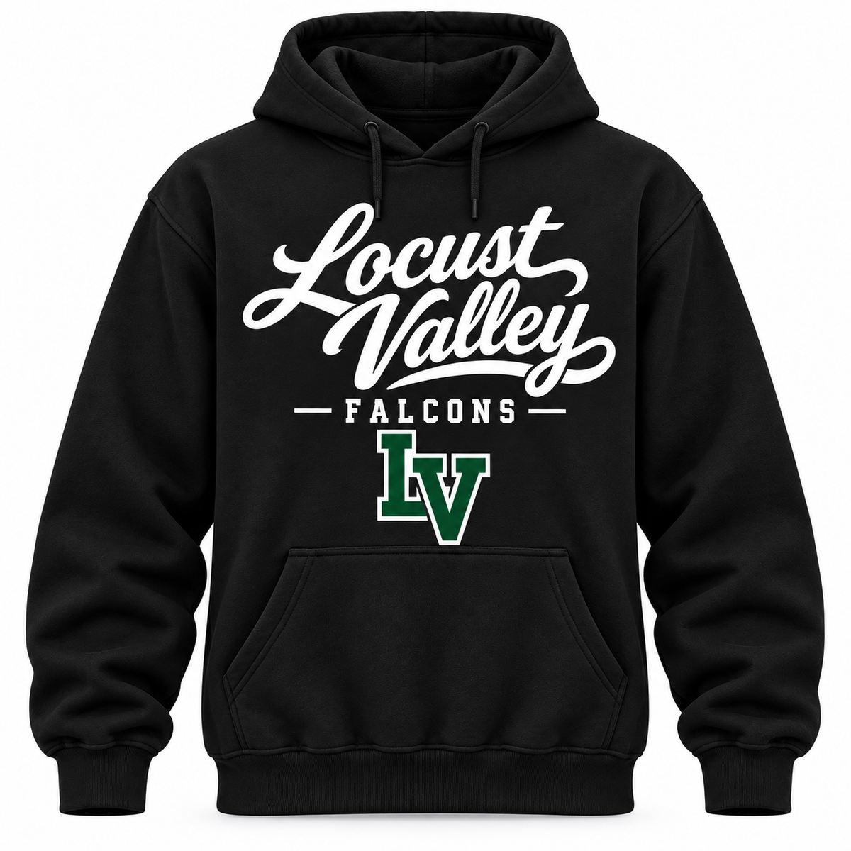 Locust Valley Falcons Men's Heritage Script Hoodie - Black front