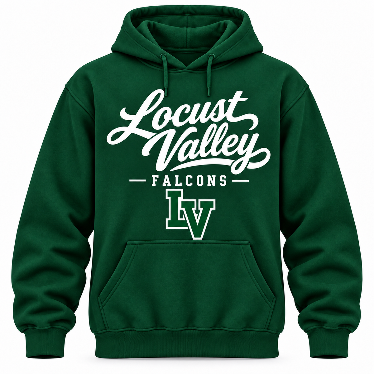 Locust Valley Falcons Men's Heritage Script Hoodie - Forest Green front