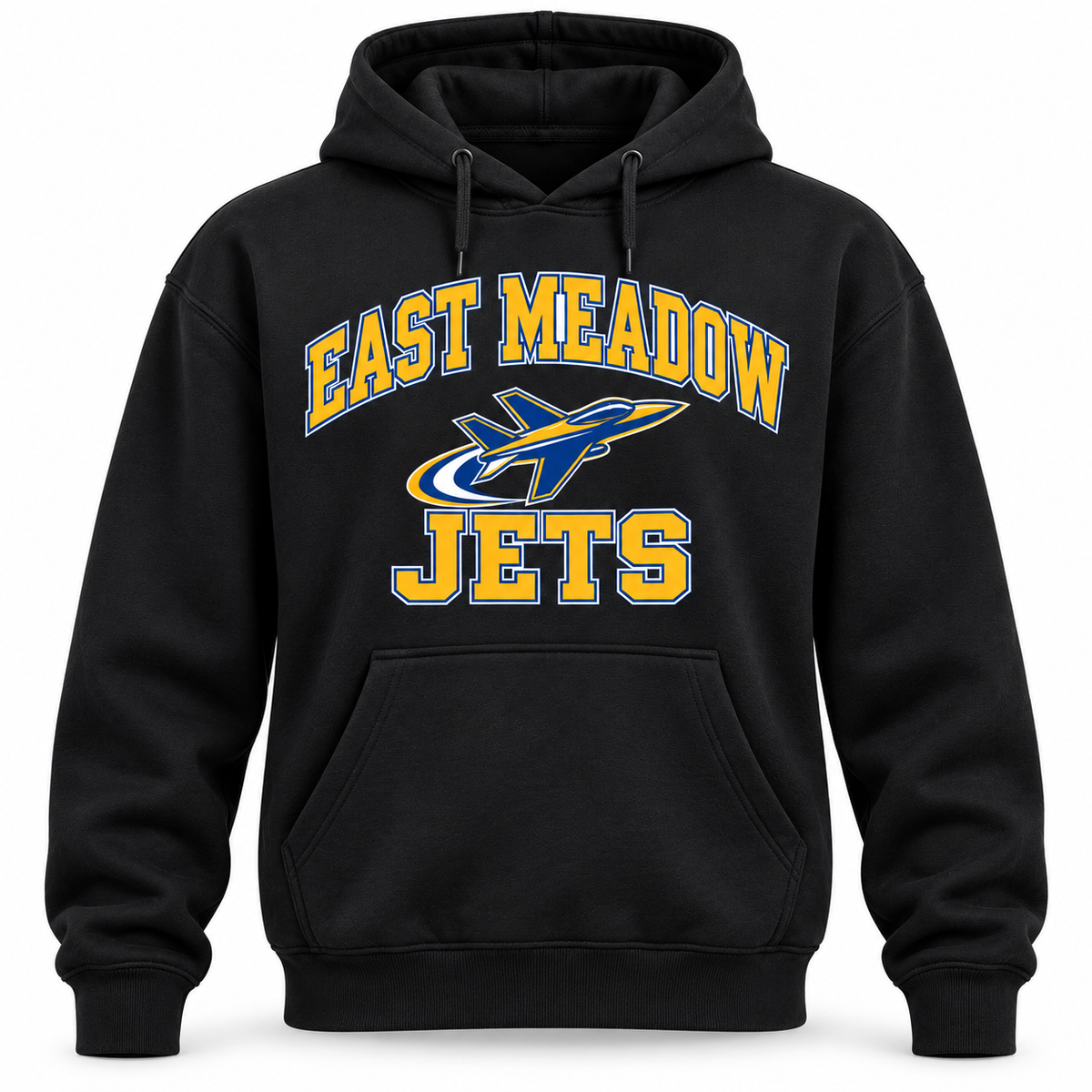 East Meadow Jets Men's Collegiate Hoodie - Black front