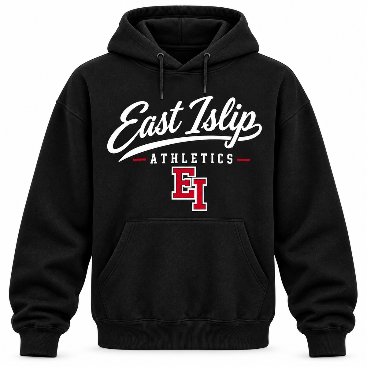 East Islip Athletics Men's Heritage Script Hoodie - Black front