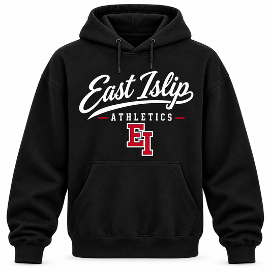East Islip Athletics Men's Heritage Script Hoodie - Black front