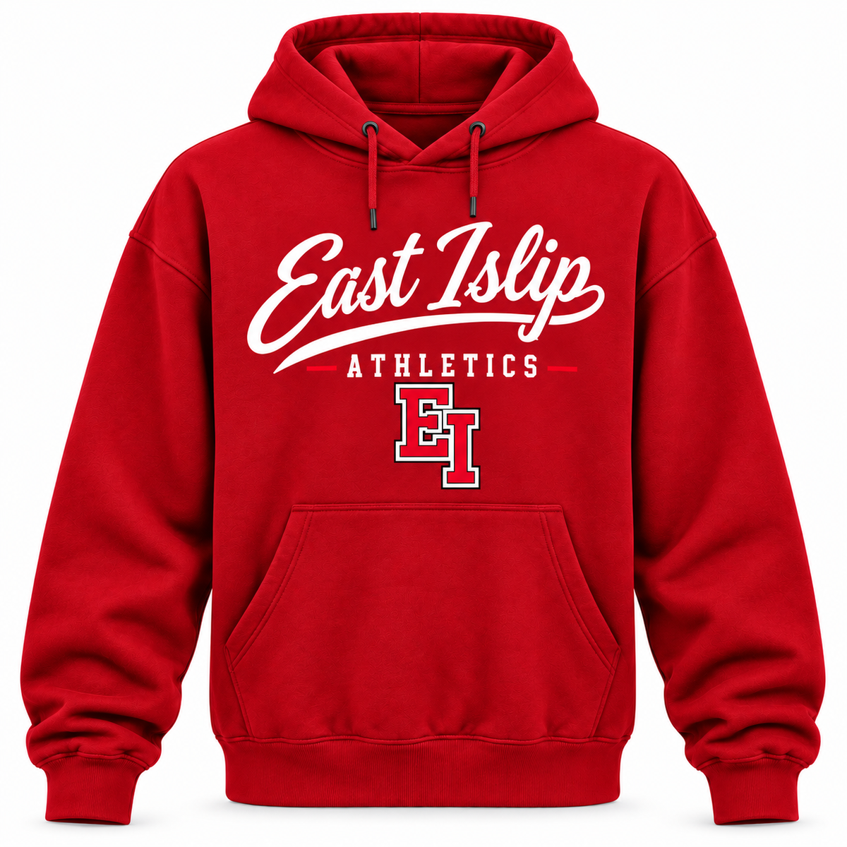 East Islip Athletics Men's Heritage Script Hoodie - Red front