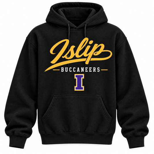 Islip Buccaneers Men's Heritage Script Hoodie - Black front