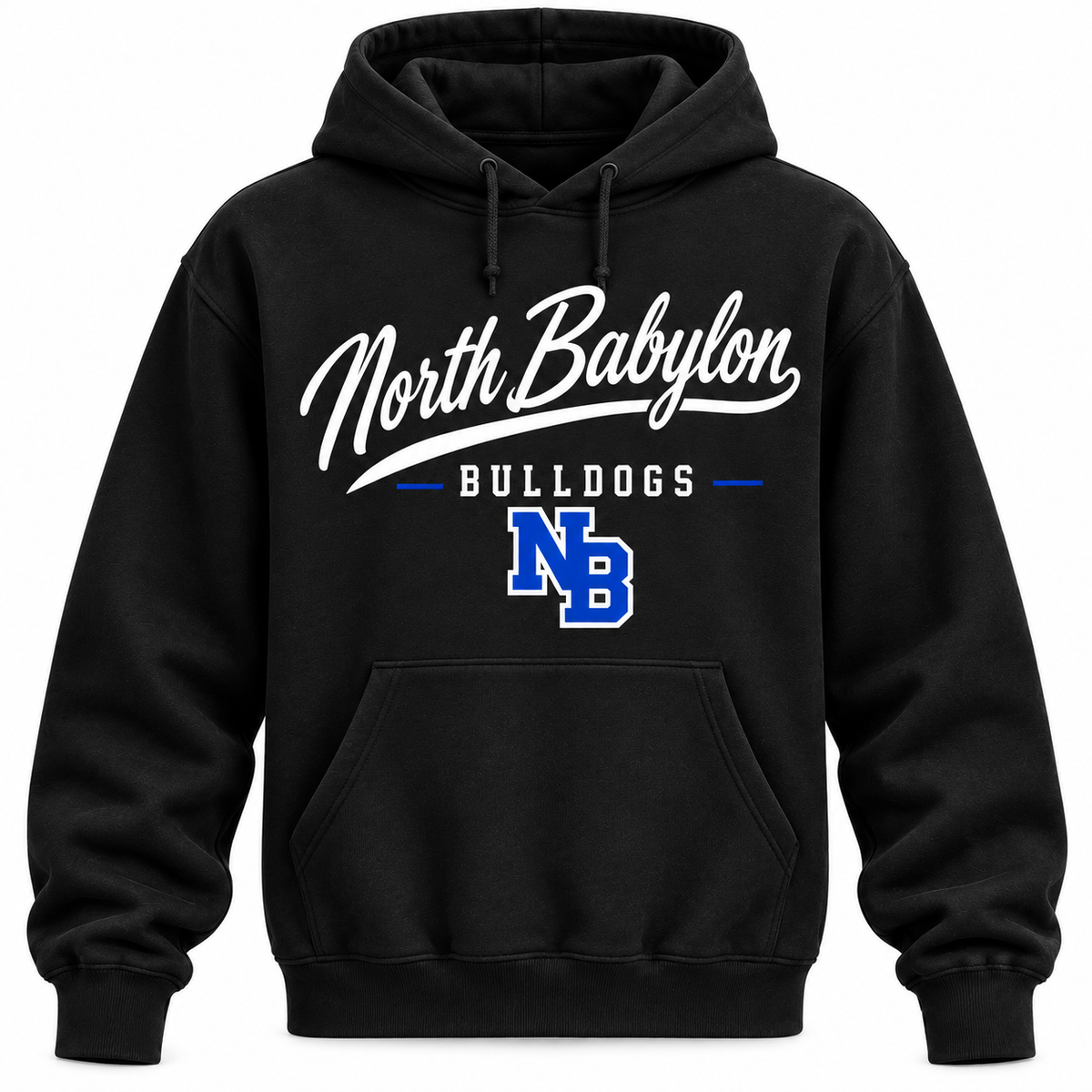 North Babylon Bulldogs Men's Heritage Script Hoodie - Black front