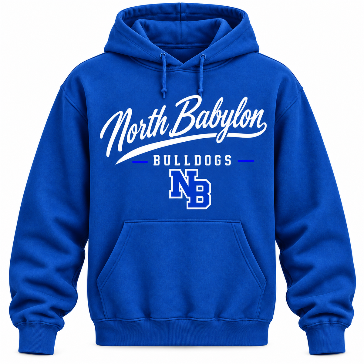 North Babylon Bulldogs Men's Heritage Script Hoodie - Royal Blue front