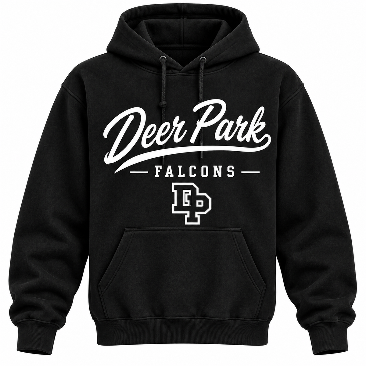 Deer Park Falcons Men's Heritage Script Hoodie - Black front