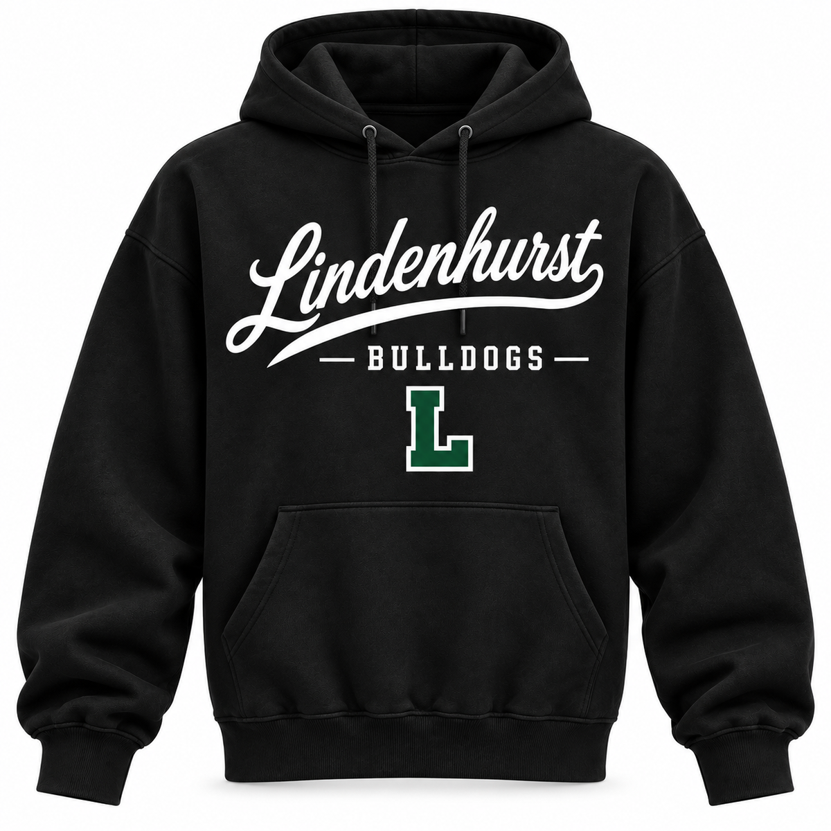 Lindenhurst Bulldogs Men's Heritage Script Hoodie - Black front