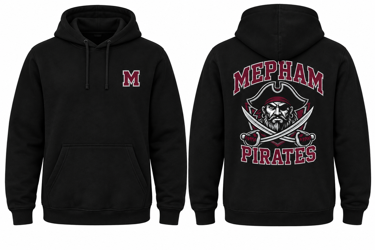 Mepham Pirates black hoodie front and back concept