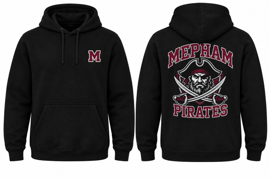 Mepham Pirates black hoodie front and back concept