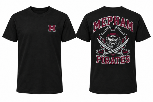 Mepham Pirates black tee front and back concept