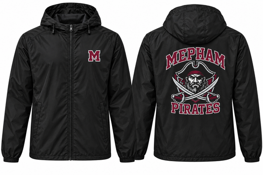 Mepham Pirates Varsity Windbreaker — Black front and back
