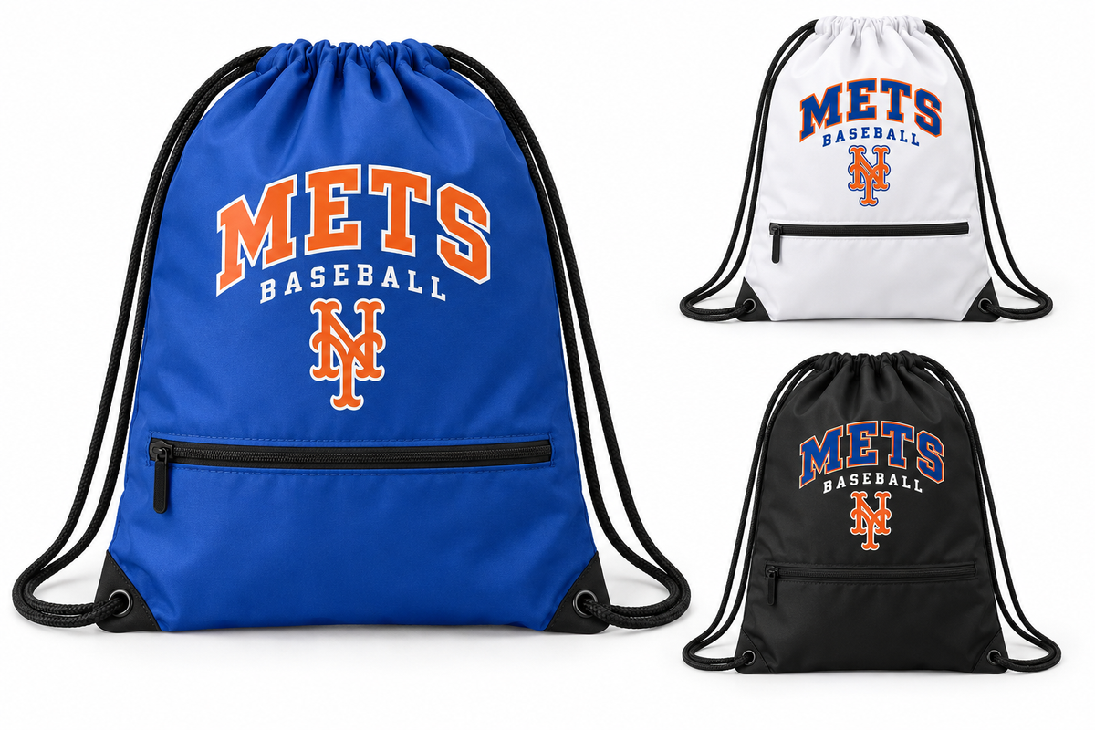 New York Mets Baseball Original Zip-Pocket Drawstring Bag — Royal Blue, White, Black