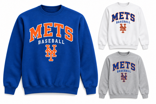 New York Mets Baseball Original Unisex Crewneck Sweatshirt — Royal Blue, White, Sport Gray