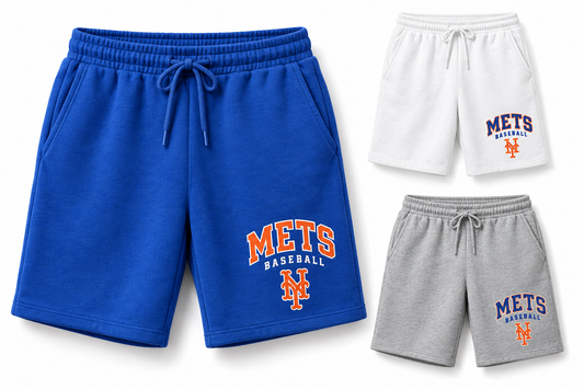New York Mets Baseball Original Unisex Fleece Sweat Shorts — Royal Blue, White, Sport Gray