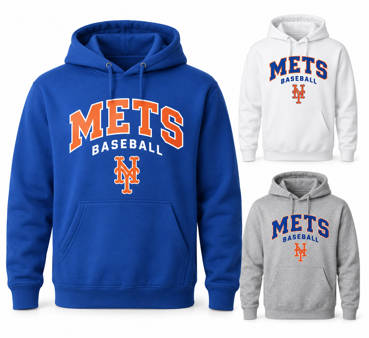 New York Mets Baseball Original Unisex Pullover Hoodie — Royal Blue, White, Sport Gray