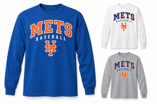 New York Mets Baseball Original Unisex Long Sleeve T-Shirt — Royal Blue, White, Sport Gray