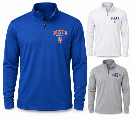 New York Mets Baseball Original Unisex Quarter-Zip Pullover — Royal Blue, White, Sport Gray