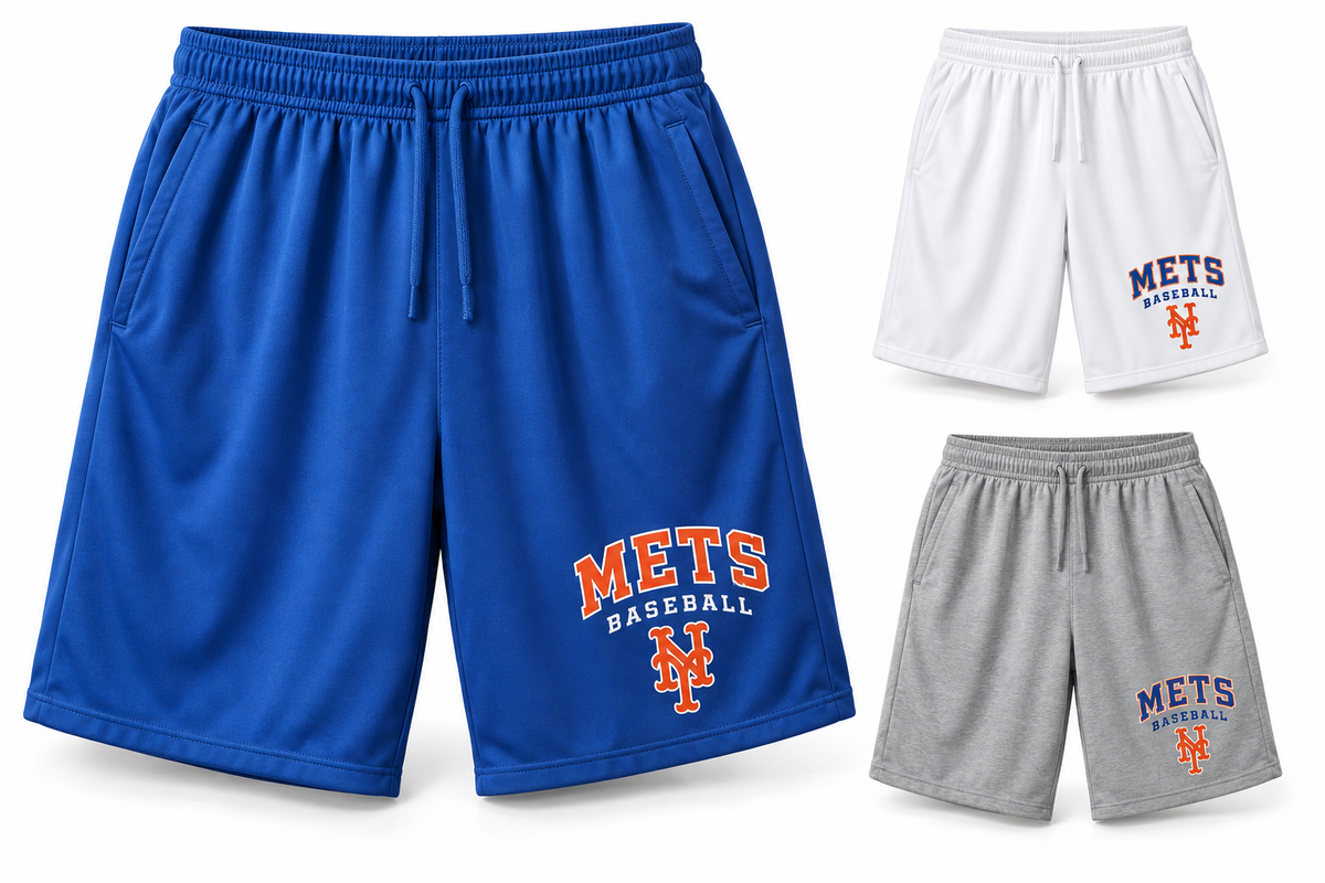 New York Mets Baseball Original Unisex Athletic Shorts — Royal Blue, White, Sport Gray