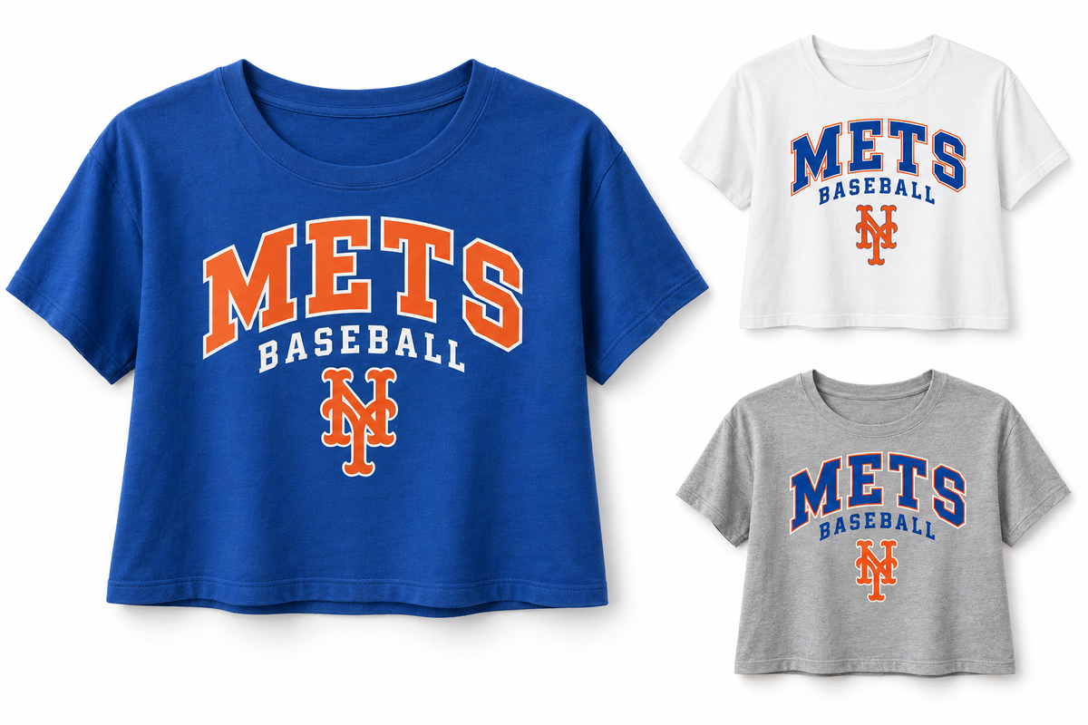 New York Mets Baseball Original Women's Cropped T-Shirt — Royal Blue, White, Sport Gray