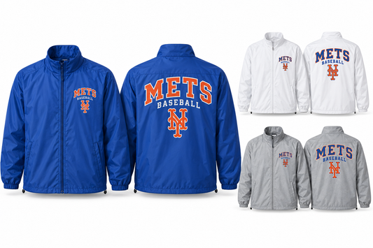 New York Mets Baseball Original Unisex Full-Zip Windbreaker — Royal Blue, White, Sport Gray