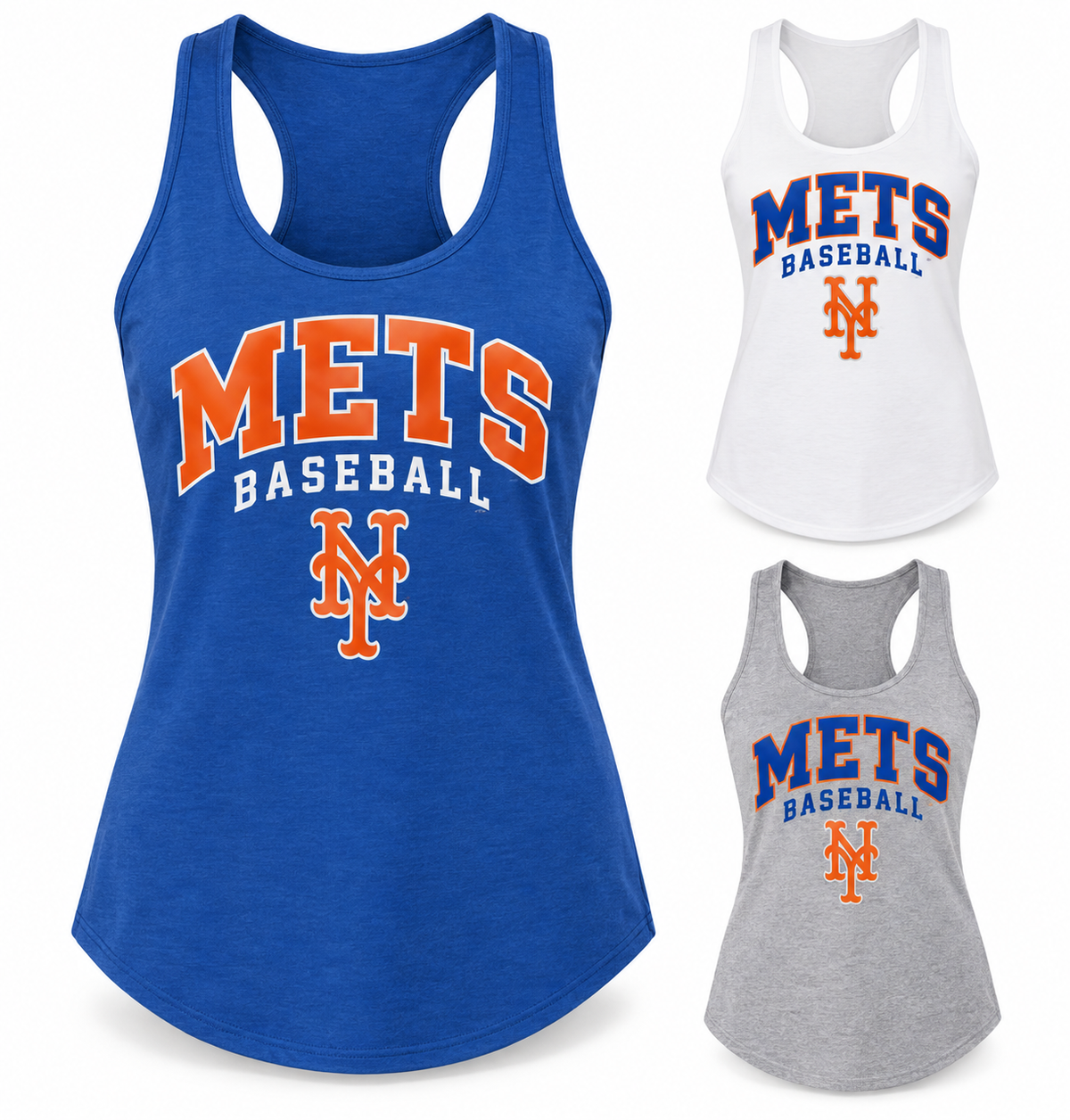 New York Mets Baseball Original Women's Racerback Tank — Royal Blue, White, Sport Gray
